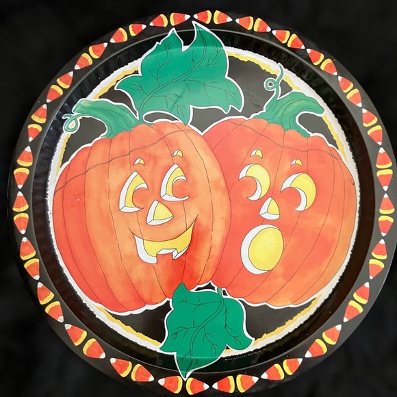 Halloween Tin Serving Tray,  Jack O’Lantern Vintage Holiday Decor - Picture 1 of 4